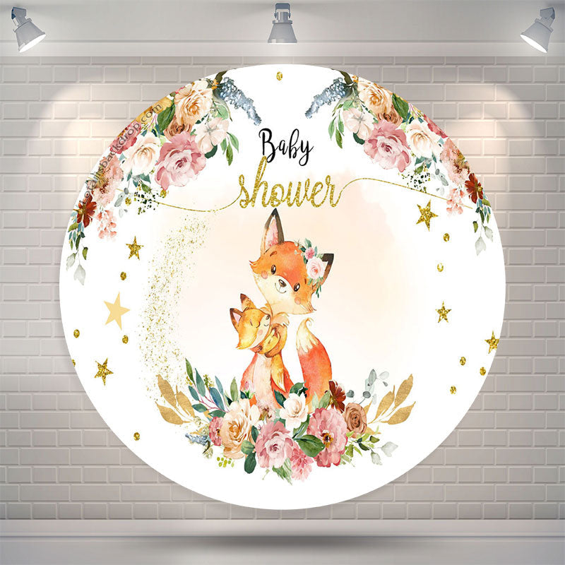 Lofaris Fox Floral Stars Glitter Round Baby Shower Backdrop