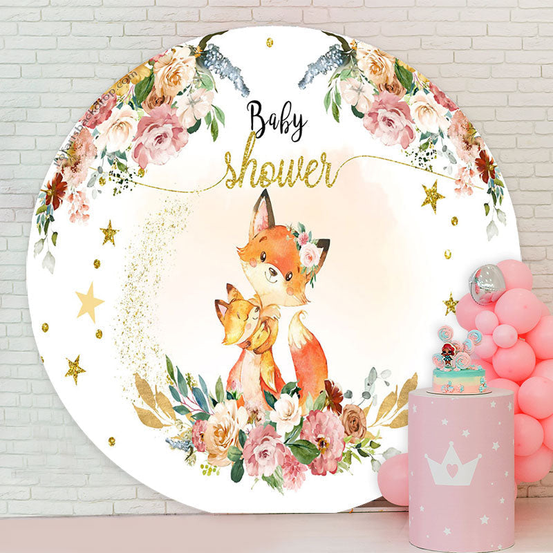 Lofaris Fox Floral Stars Glitter Round Baby Shower Backdrop