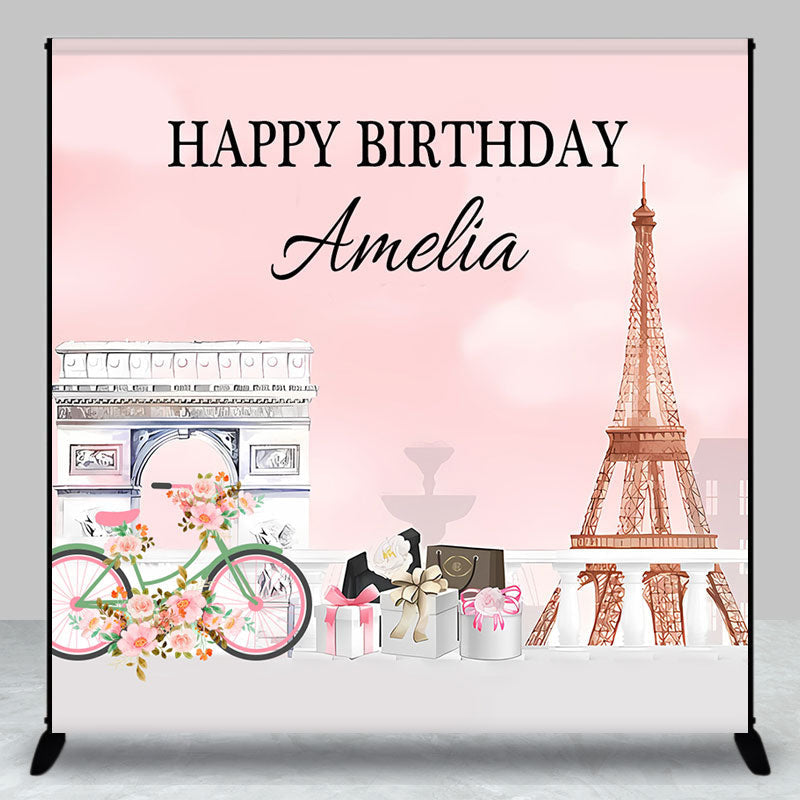 Lofaris French Eiffel Tower Pink Custom Birthday Backdrop