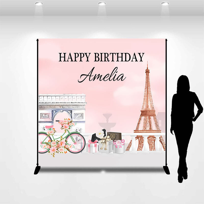 Lofaris French Eiffel Tower Pink Custom Birthday Backdrop