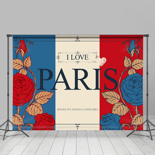 Lofaris French Flag Vintage Postcard I Love Paris Backdrop