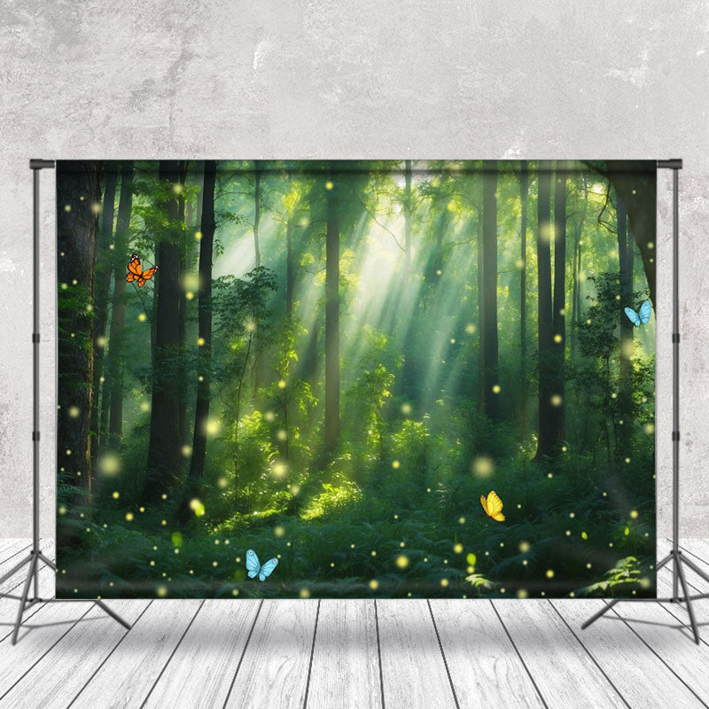 Lofaris Fresh Green Butterfly Spring Photo Forest Backdrop