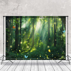 Lofaris Fresh Green Butterfly Spring Photo Forest Backdrop