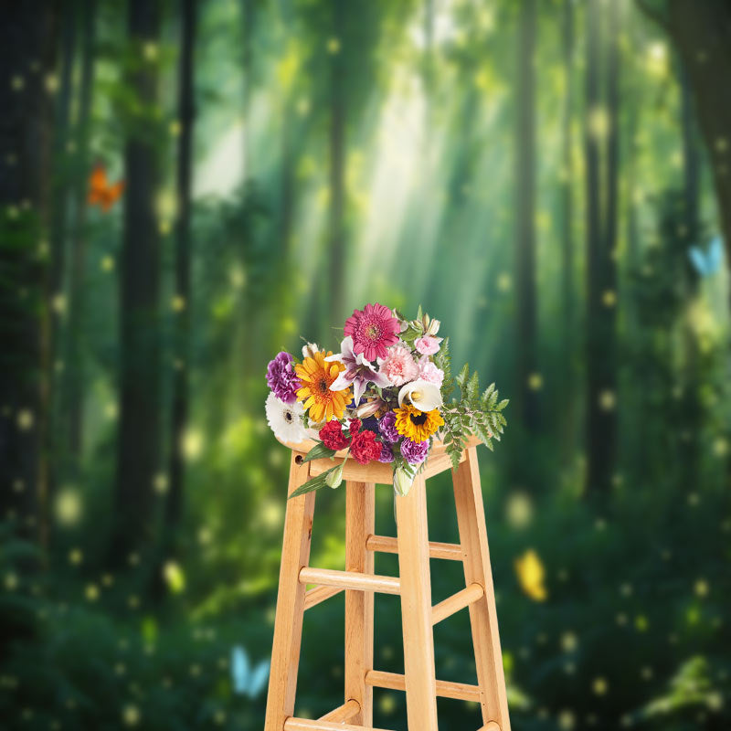 Lofaris Fresh Green Butterfly Spring Photo Forest Backdrop