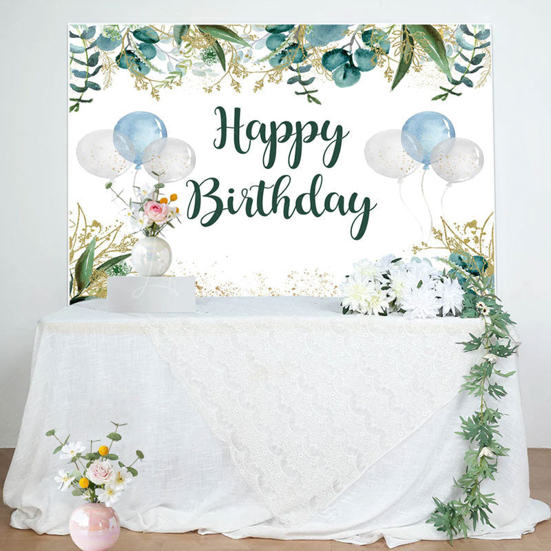 Lofaris Fresh Green Gold Balloon Happy Birthday Backdrop