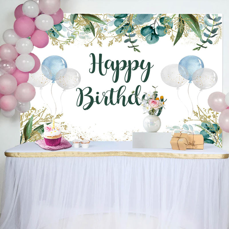 Lofaris Fresh Green Gold Balloon Happy Birthday Backdrop