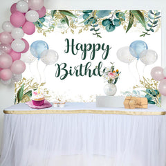 Lofaris Fresh Green Gold Balloon Happy Birthday Backdrop