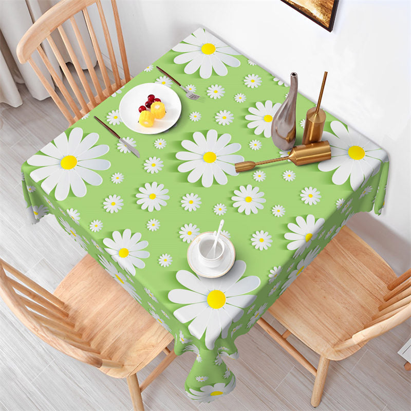 Lofaris Fresh White Wildflowers Green Square Tablecloth