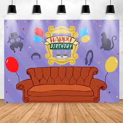 Lofaris Friends Sofa Balloon Purple Happy Birthday Backdrop