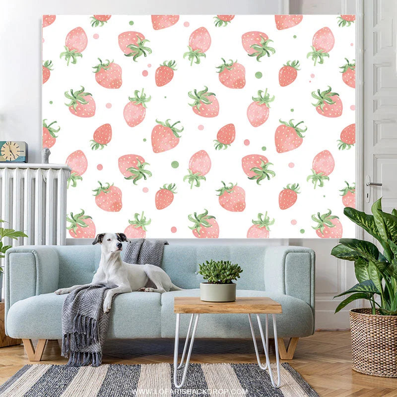 Lofaris Full Of Pink Strawberries Happy Birthday Backdrop