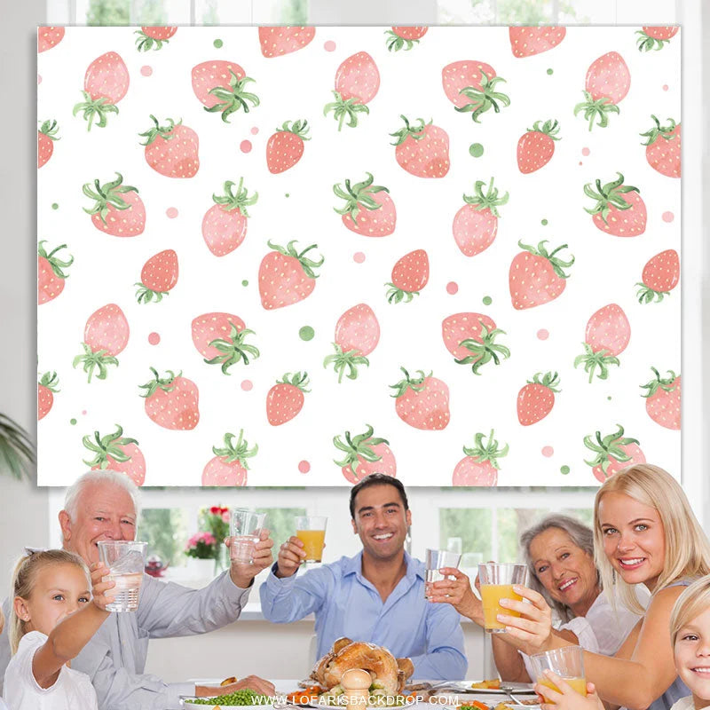 Lofaris Full Of Pink Strawberries Happy Birthday Backdrop