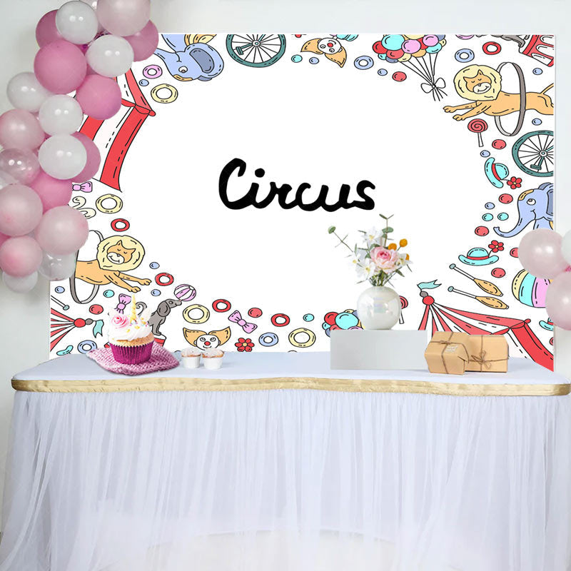 Lofaris Fun Circus Clown Lion Elephant Birthday Backdrop