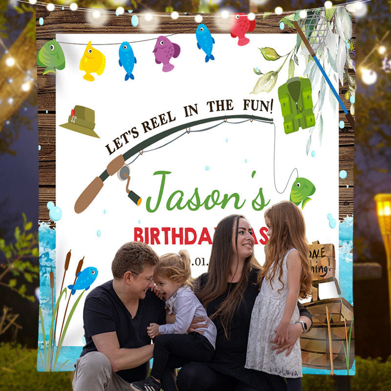 Lofaris Fun Go Fishing Custom Name Birthday Bash Backdrop