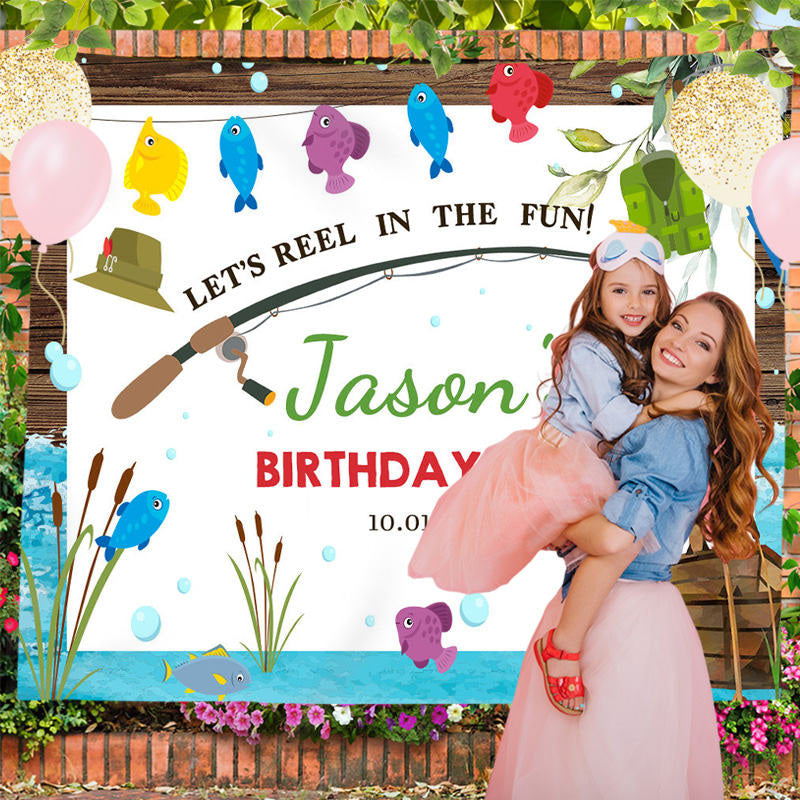 Lofaris Fun Go Fishing Custom Name Birthday Bash Backdrop