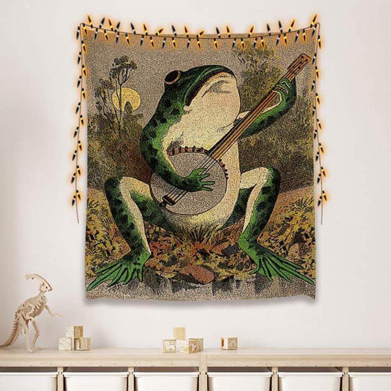 Lofaris Funny Moon Field Green Frog Banjo Wall Decor Tapestry