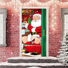 Lofaris Funny Toilet Santa Red Green Christmas Door Cover