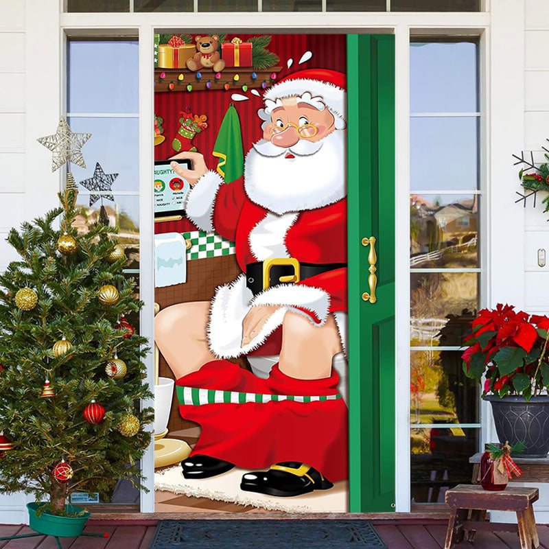 Lofaris Funny Toilet Santa Red Green Christmas Door Cover
