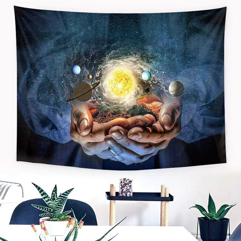 Lofaris Galaxy Soil Sun Hands Tapestry For Bedroom