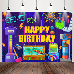 Lofaris Game On Funny Purple Happy Birthday Backdrop For Boy