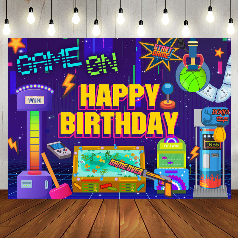 Lofaris Game On Funny Purple Happy Birthday Backdrop For Boy