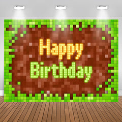Lofaris Game Pixel Green Brown Boy Happy Birthday Backdrop