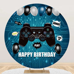 Lofaris Gamepad Blue Circuit Board Round Birthday Backdrop