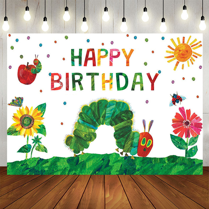 Lofaris Garden Caterpillar Happy Birthday Backdrop For Kids