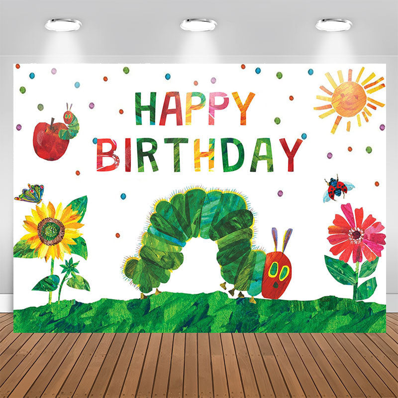 Lofaris Garden Caterpillar Happy Birthday Backdrop For Kids