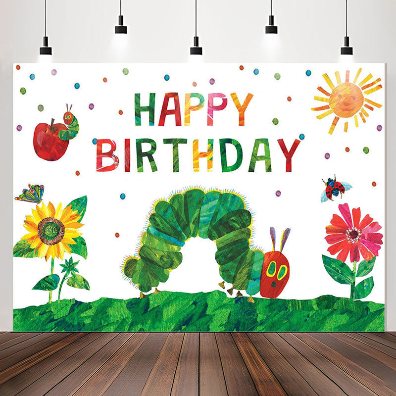 Lofaris Garden Caterpillar Happy Birthday Backdrop For Kids