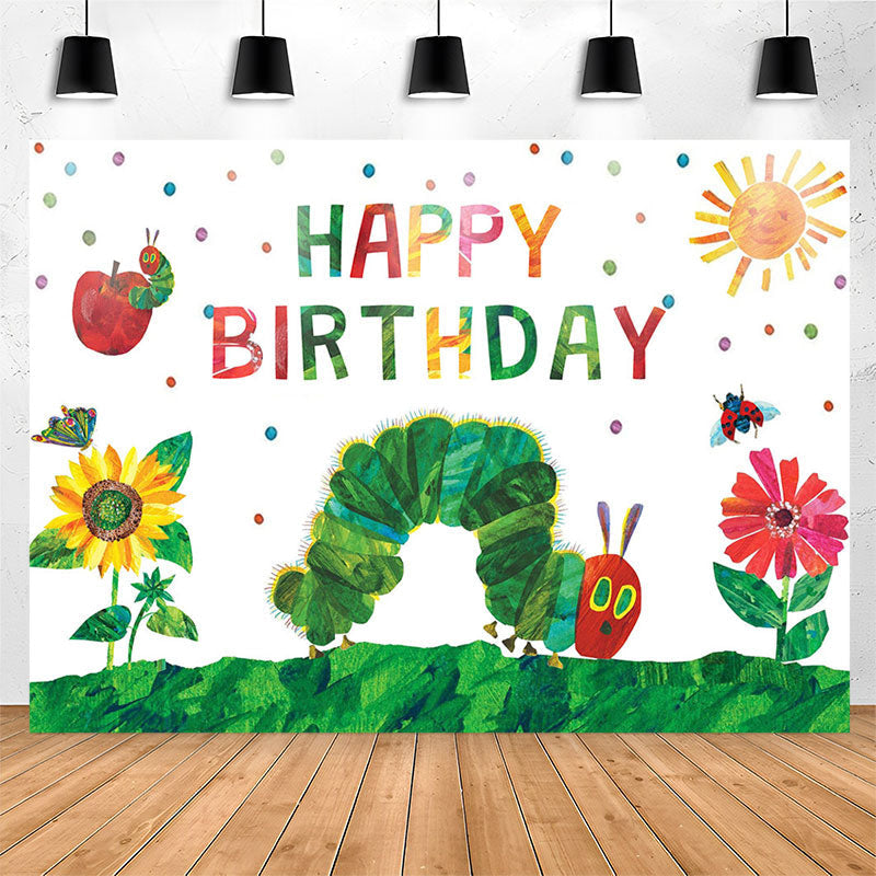 Lofaris Garden Caterpillar Happy Birthday Backdrop For Kids