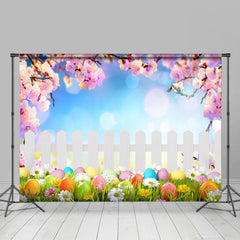Lofaris Garden Colorful Eggs Fence Blue Sky Easter Backdrop