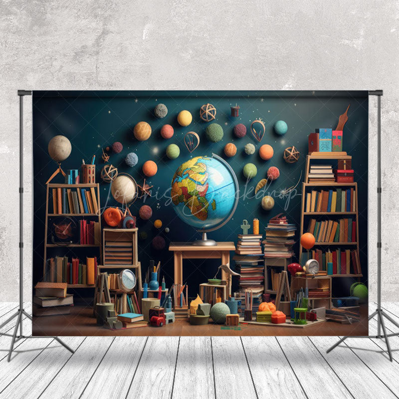 Lofaris Geography Bookcase Globe Retro Wall Photo Backdrop