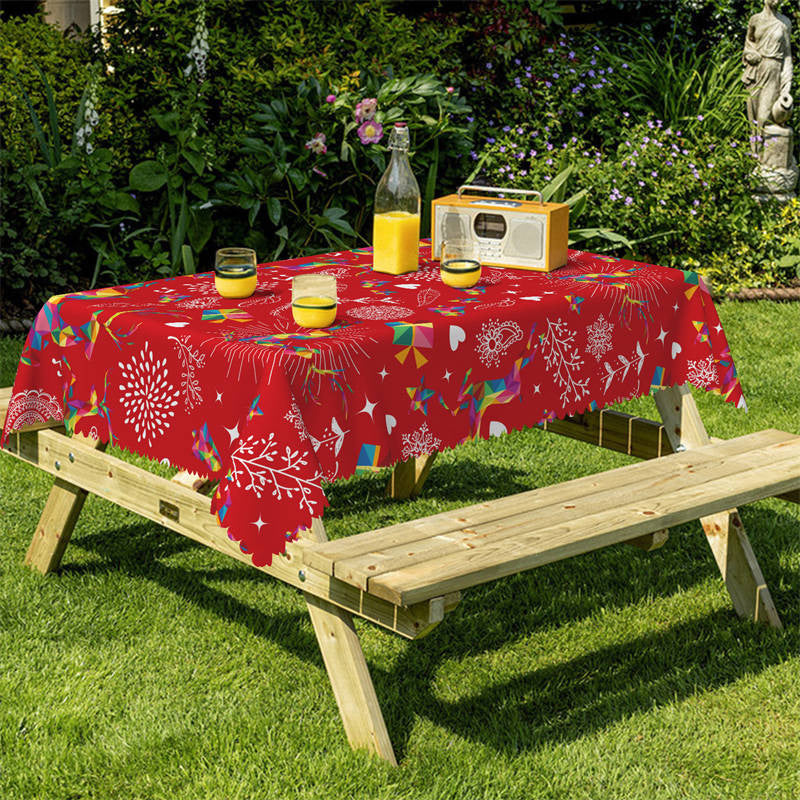 Lofaris Geometric Deers Spark Gift Repeat Red Dining Tablecloth