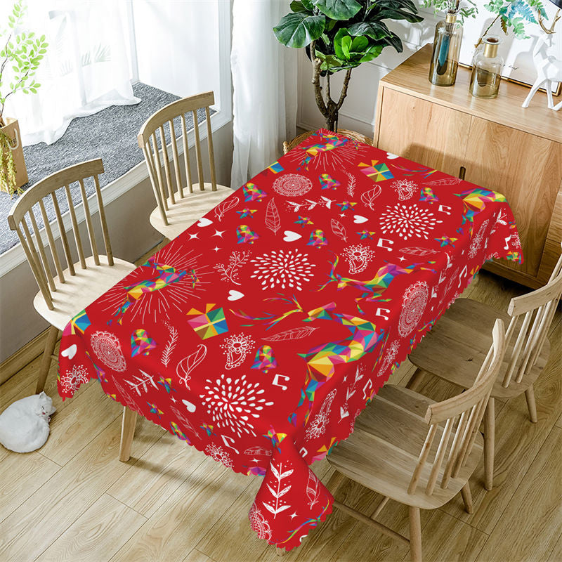 Lofaris Geometric Deers Spark Gift Repeat Red Dining Tablecloth