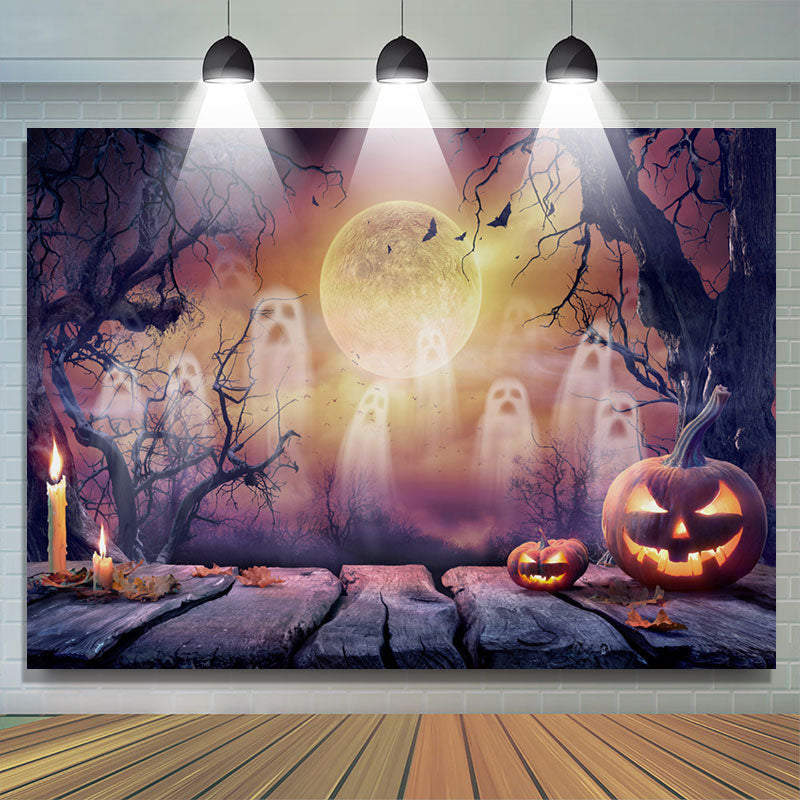 Lofaris Ghost Candle Pumpkin Happy Halloween Night Backdrop
