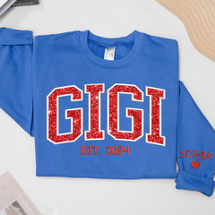 Lofaris Gigi Glitter Embroidered Custom Grandkids Sweatshirt