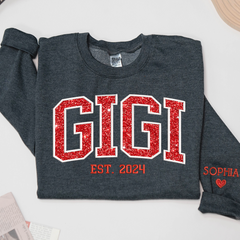 Lofaris Gigi Glitter Embroidered Custom Grandkids Sweatshirt