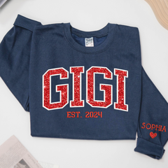Lofaris Gigi Glitter Embroidered Custom Grandkids Sweatshirt