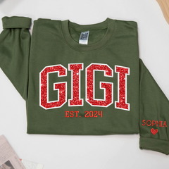 Lofaris Gigi Glitter Embroidered Custom Grandkids Sweatshirt