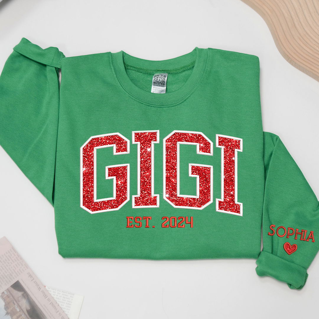 Lofaris Gigi Glitter Embroidered Custom Grandkids Sweatshirt