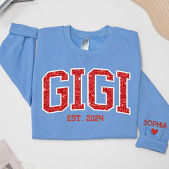 Lofaris Gigi Glitter Embroidered Custom Grandkids Sweatshirt