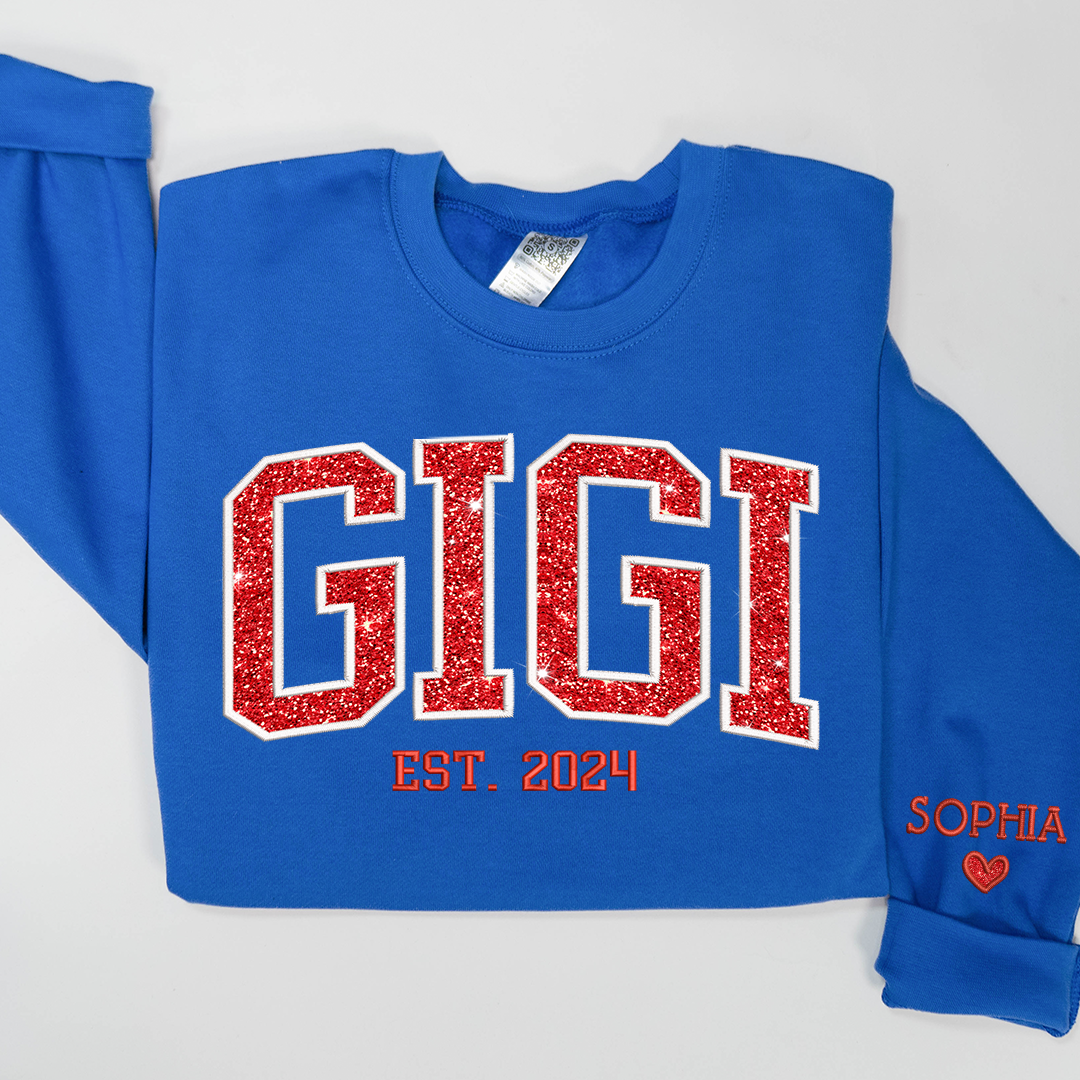 Lofaris Gigi Glitter Embroidered Custom Grandkids Sweatshirt