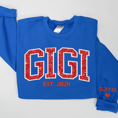 Lofaris Gigi Glitter Embroidered Custom Grandkids Sweatshirt
