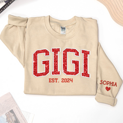Lofaris Gigi Glitter Embroidered Custom Grandkids Sweatshirt