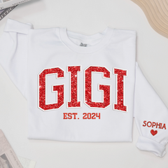 Lofaris Gigi Glitter Embroidered Custom Grandkids Sweatshirt