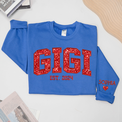 Lofaris Gigi Glitter Red Embroidered Custom Name Sweatshirt