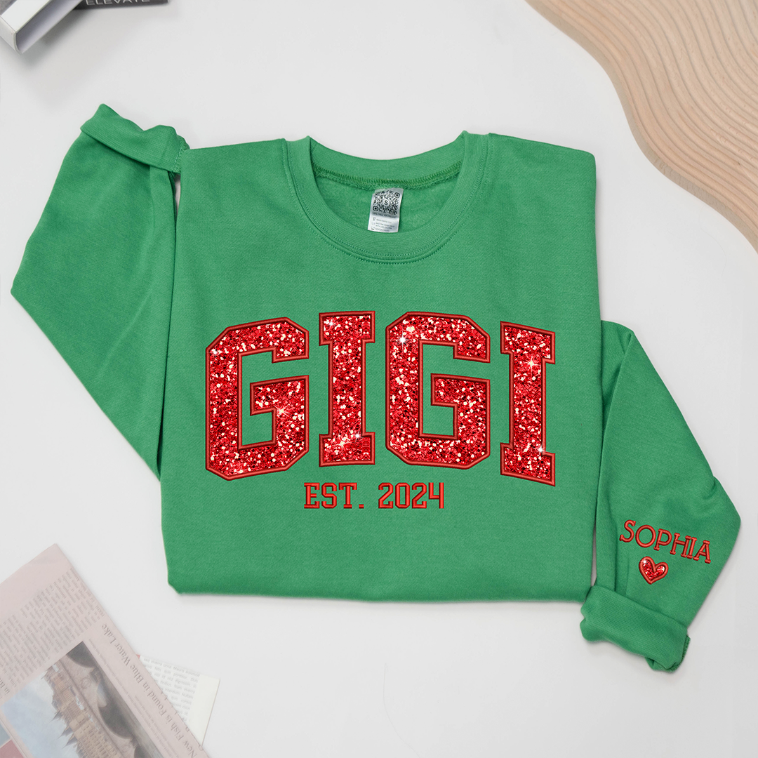 Lofaris Gigi Glitter Red Embroidered Custom Name Sweatshirt