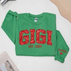 Lofaris Gigi Glitter Red Embroidered Custom Name Sweatshirt