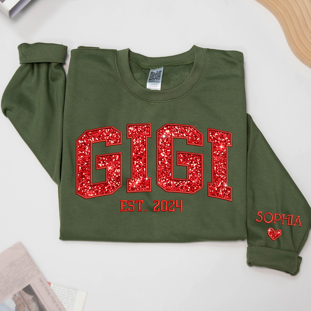 Lofaris Gigi Glitter Red Embroidered Custom Name Sweatshirt