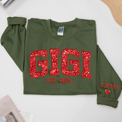 Lofaris Gigi Glitter Red Embroidered Custom Name Sweatshirt